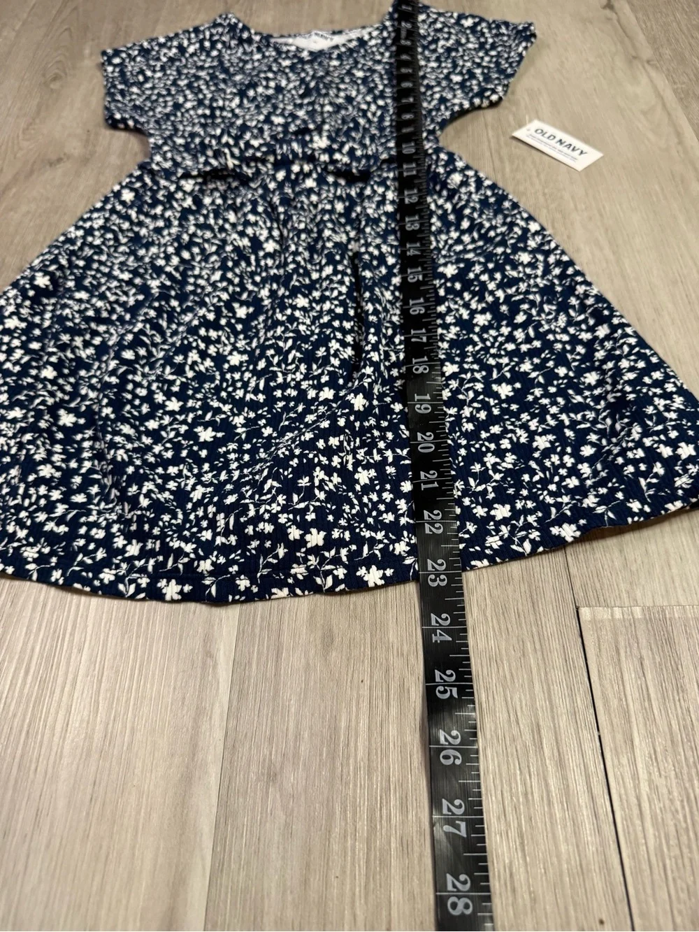 Old Navy Girls Blue And White Ribbed Button Tie Front Short Sleeve Dress 4T NWT.